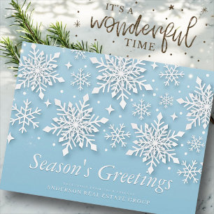 Carte Postale Snowflakes moderne neige sur Bonnes Fêtes bleues