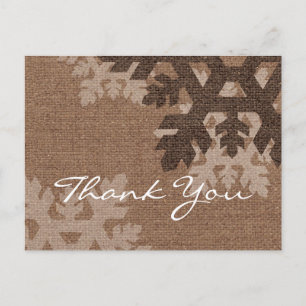 Carte Postale Snowflakes Rustique Style Faux Burlap Merci