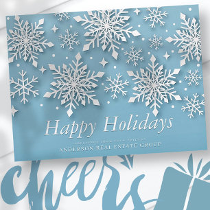 Carte Postale Snowflakes Snow on Blue Holiday Salutations