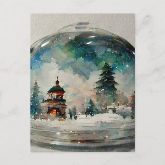 Carte Postale Snowglobe à la surface de l'eau à Noël