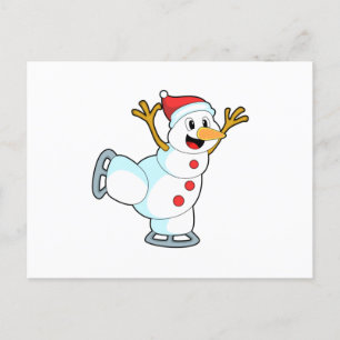 Carte Postale Snowman au patinage sur glace avec patins sur glac