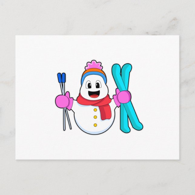 Carte Postale Snowman comme skieur avec ski (Devant)
