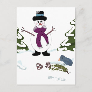 Carte Postale Snowman dans la forêt