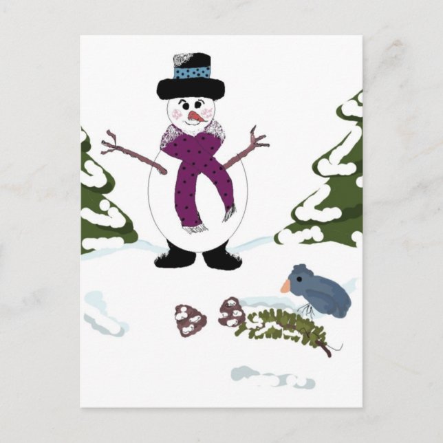 Carte Postale Snowman dans la forêt (Devant)