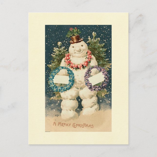 Carte Postale Snowman décoré de la couronne (Devant)