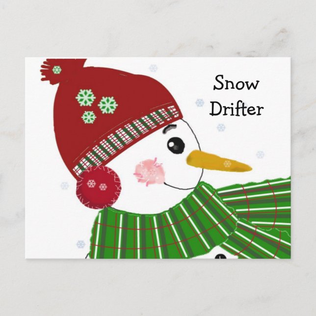 Carte Postale Snowman en Casquette rouge et écaille verte (Devant)