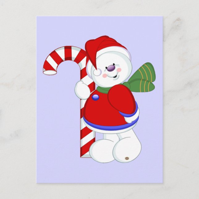 Carte Postale Snowman et Candycane (Devant)