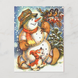 Carte Postale Snowman et Dog