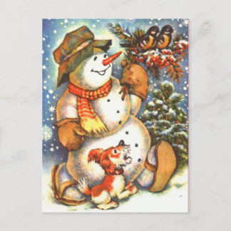 Carte Postale Snowman et Dog