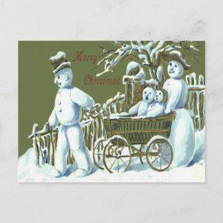 Carte Postale Snowman Family Walk Flâner Neige