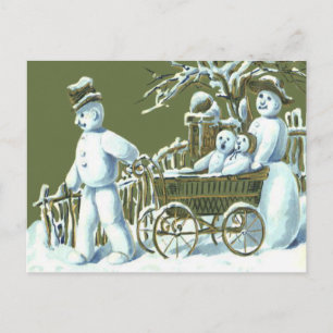 Carte Postale Snowman Family Walk Flâner Neige