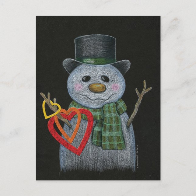 Carte postale Snowman Holding Hearts (Devant)