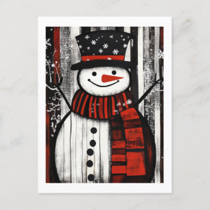 Carte Postale Snowman Rouge, Noir & Blanc Gite Cheval