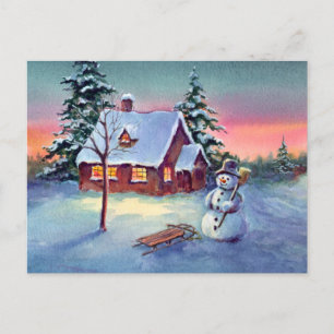 Carte Postale SNOWMAN & SLED par SHARON SHARPE