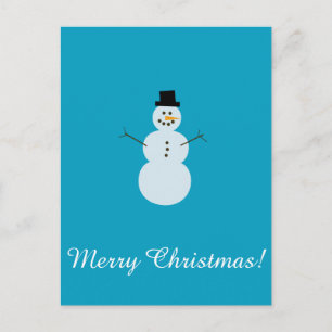 Carte Postale Snowman sur Arrière - plan bleu. Joyeux Noël!