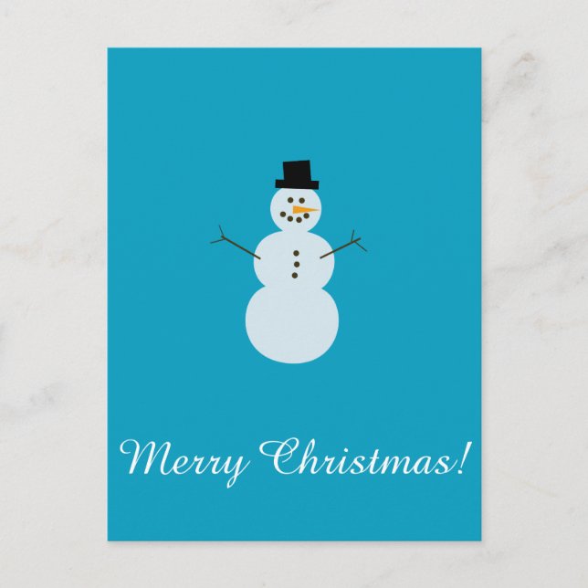 Carte Postale Snowman sur Arrière - plan bleu. Joyeux Noël! (Devant)