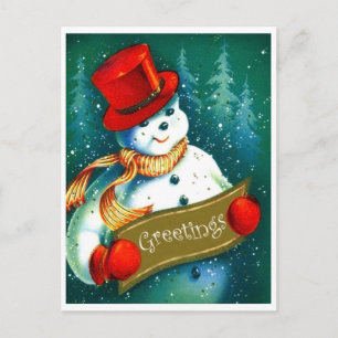 Carte Postale Snowman with red cylinder hat, holiday greetings