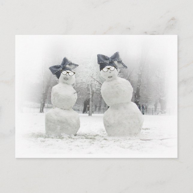 Carte Postale Snowmen avec Big Bow Casquettes (Devant)