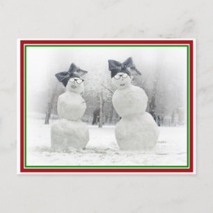 Carte Postale Snowmen avec Big Bow Casquettes