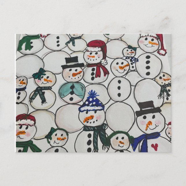 Carte Postale Snowmen noël Ornament main peint bonhomme de neige (Devant)