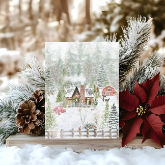 Carte Postale Snowy hiver Cabine de Noël Scène