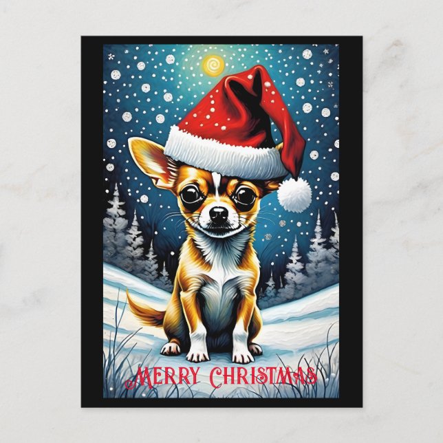 Carte Postale Snowy Meadow Cute Chihuahua Père Noël Noël (Devant)