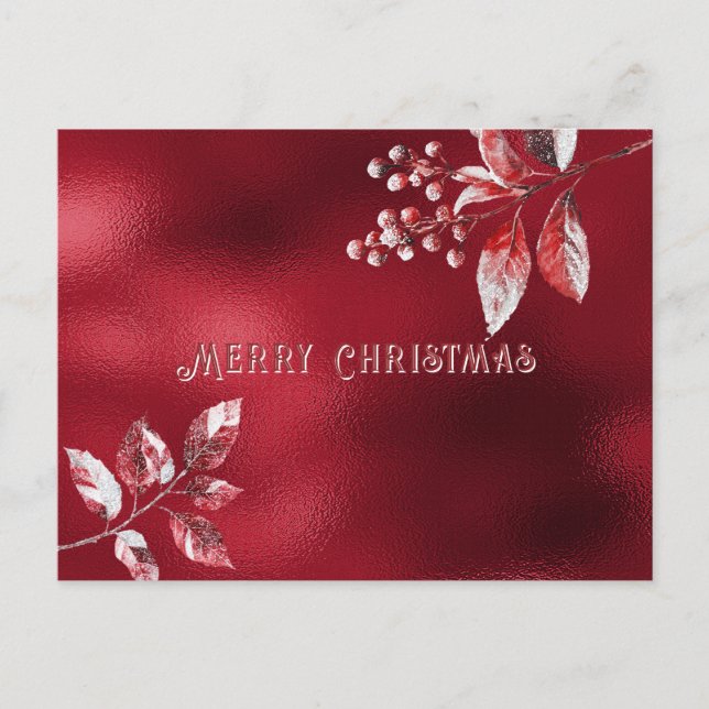 Carte Postale Snowy Red Leaves Christmas Holiday (Devant)
