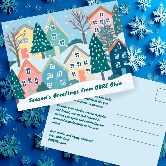 Carte Postale Snowy Winter Village Holiday Christmas CUSTOM (Snowy Winter Village Holiday Christmas CUSTOM Illustration Non-Photo Business Customer Postcard
)