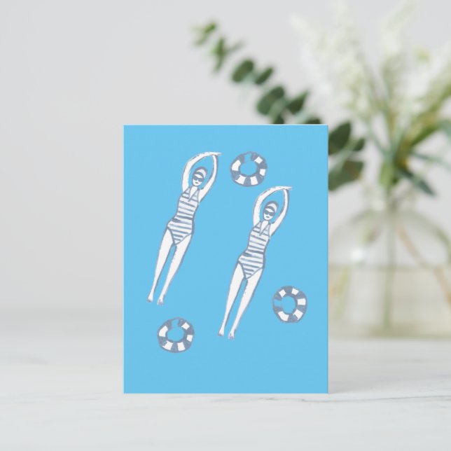 Carte Postale Snychro artistique nageurs Illustration bleue (Debout devant)