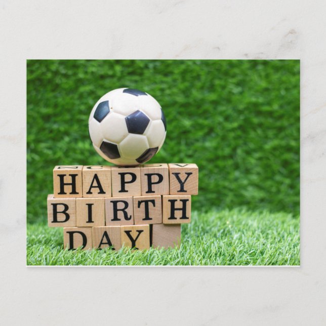 Carte Postale Soccer Anniversaire avec balle et Joyeux mot d'ann (Devant)
