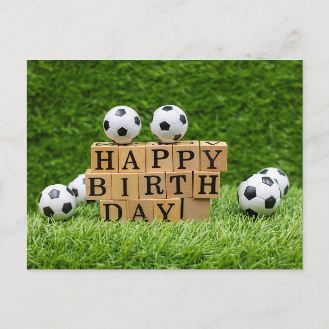 Carte Postale Soccer Anniversaire avec balle et Joyeux mot d'ann (Devant)