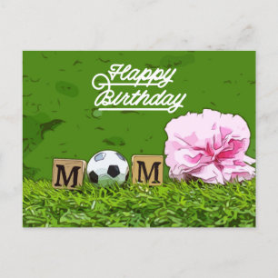 Carte Postale Soccer Joyeux Anniversaire football maman avec fle