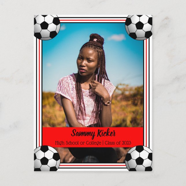 Carte Postale Soccer Red & Black Graduation Faire-part (Devant)