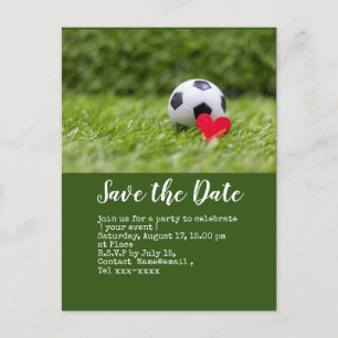 Carte Postale Soccer sauver la date avec balle sur vert avec amo