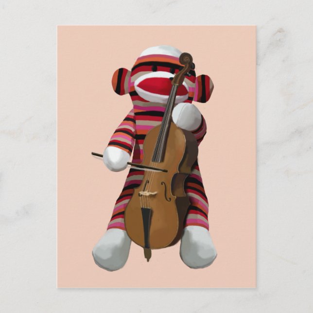 Carte Postale Sock Monkey et Cello 2 (Devant)