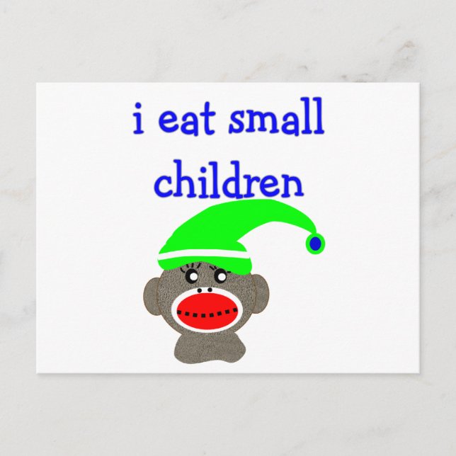 Carte Postale Sock Monkey "I MANGE PETITS ENFANTS" (Devant)