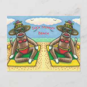 Carte Postale SOCK MONKEY RED BIKINI, AU CARTOON DE PLAGE Drôle