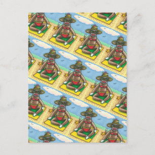 Carte Postale SOCK MONKEY RED BIKINI, AU CARTOON DE PLAGE Drôle