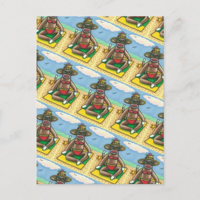 Carte Postale SOCK MONKEY RED BIKINI, AU CARTOON DE PLAGE Drôle (Devant)