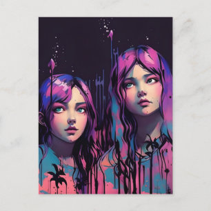 Carte Postale Soeurs Aux Cheveux Violets
