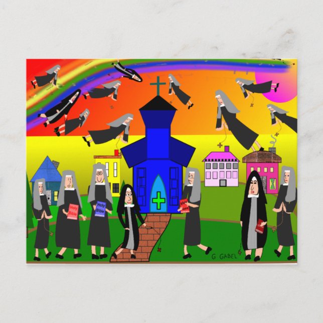 Carte Postale Soeurs "Soeurs Volantes" Whimsical Art (Devant)