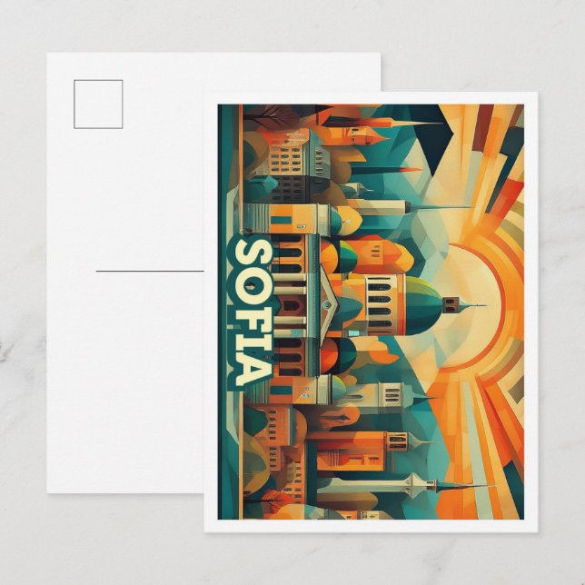 Carte Postale Sofia Bulgarie Voyage artistique coloré (Devant / Derrière)