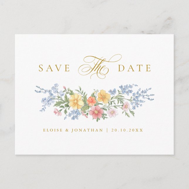 Carte Postale Soft Pastel Ornate Spring Gold Save the Date (Devant)