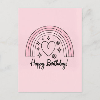 Carte Postale Soft pink minimalist heart with rainbow birthday