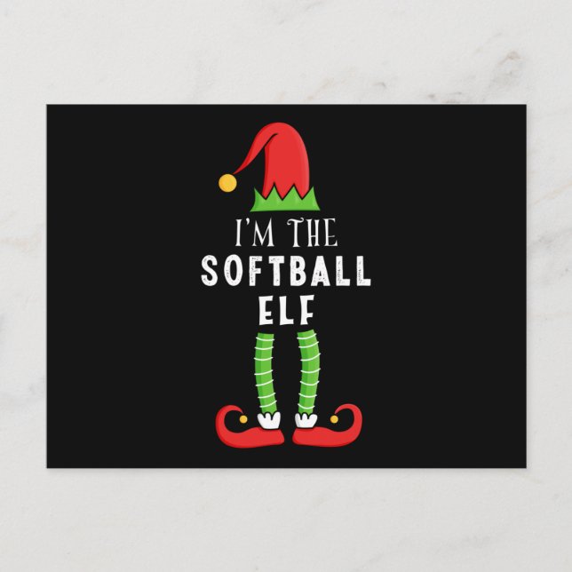 Carte Postale Softball Elf Noël jumelé cadeau de famille (Devant)