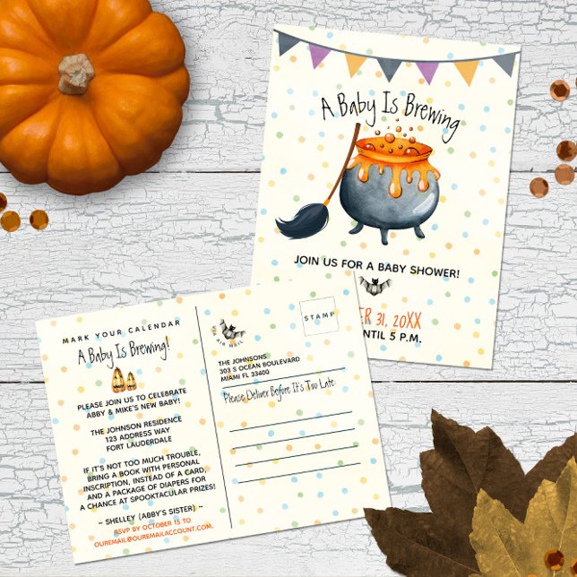 Carte Postale Soirée Baby shower d'Halloween à l'aquarelle (Créateur téléchargé)
