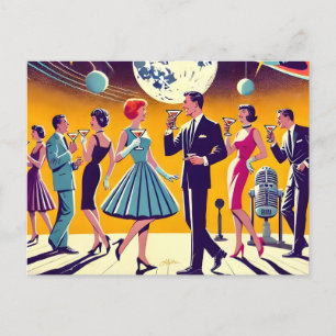 Carte Postale Soirée Cocktail Espace Années 60 Milieu du Siècle