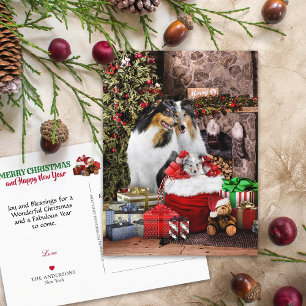 Carte Postale Soirée de Noël rustique, Chiens de Noël rugueux - 