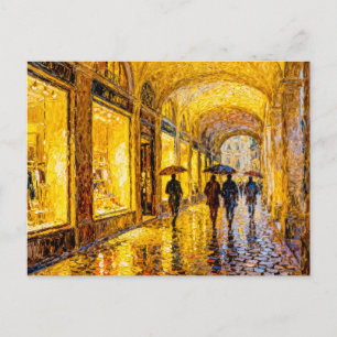 Carte Postale Soirée de ville pluvieuse impressionniste avec ref