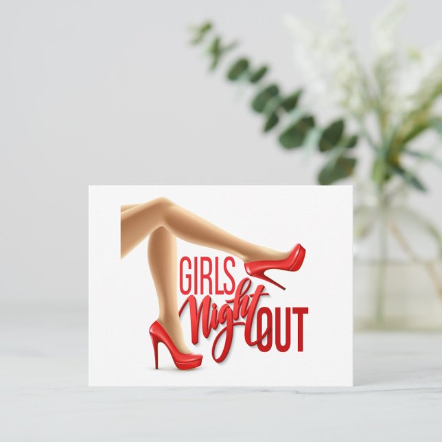 Carte Postale Soirée entre filles (A stylish leg in a red high heel shoe, positioned playfully against a clean background.)